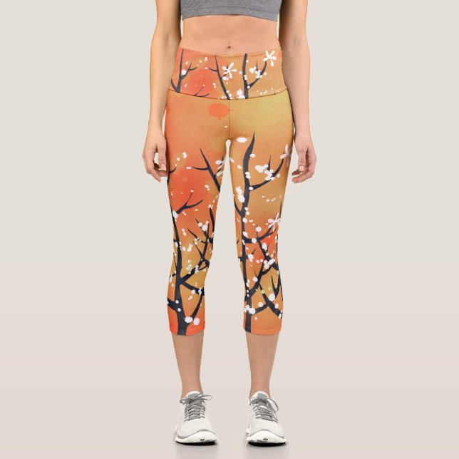 Blackthorn Blossom Spring Floral Coral Capri Leggi (Front)