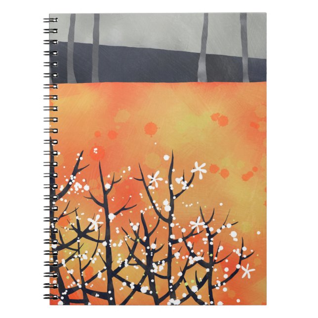 Blackthorn Blossom Spring Landscape Coral Notebook (Front)