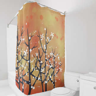 Blackthorn Blossom Spring Landscape Painting Shower Curtain
