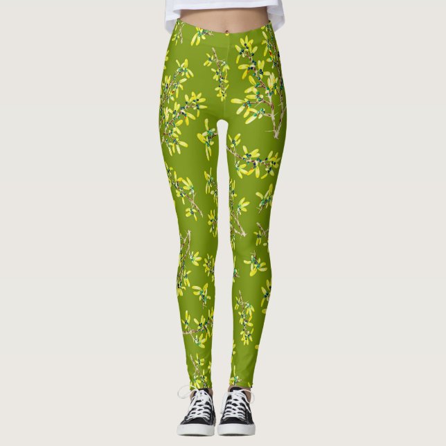 Blackthorn branches green leggings (Front)