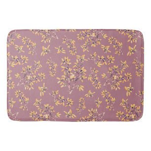 Blackthorn branches purple yellow bath mat