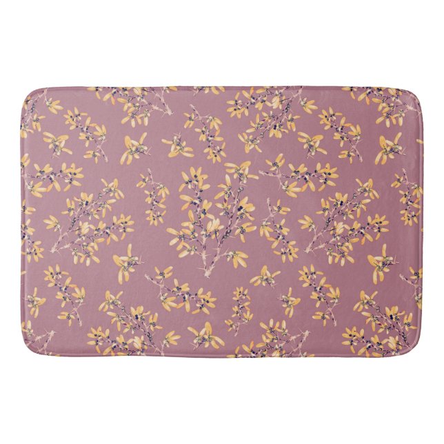 Blackthorn branches purple yellow   bath mat (Front)