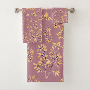 Blackthorn branches purple yellow  bath towel set