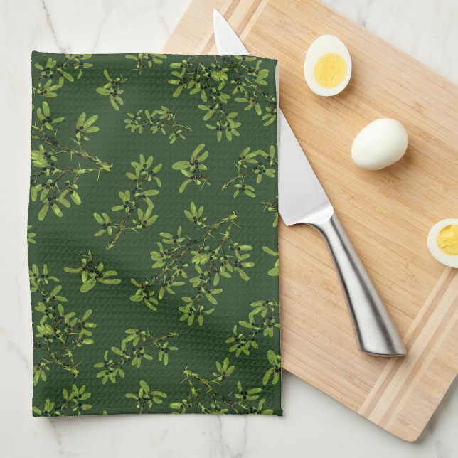 Blackthorn dark green tea towel (Quarter Fold)