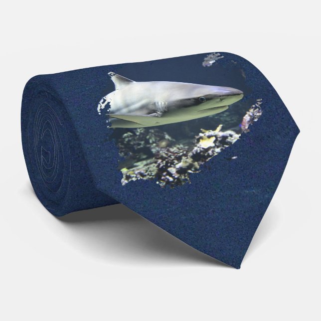 Blacktip Shark Blue Grained Water Necktie (Rolled)