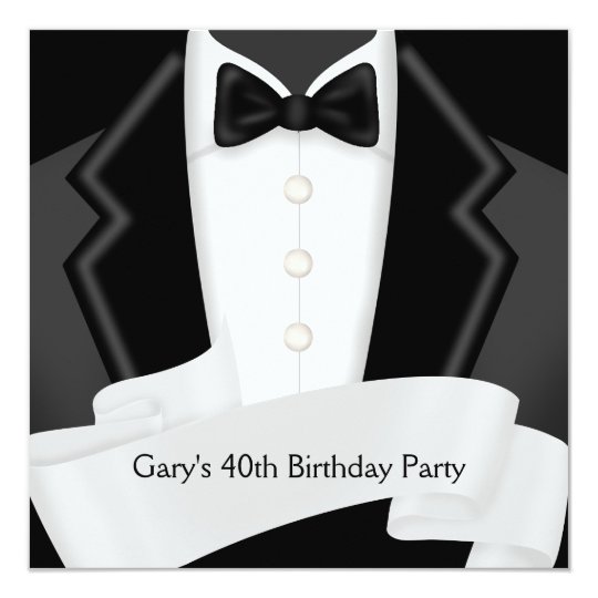 BlackTuxedo Mans Black White 40th Birthday Party Card