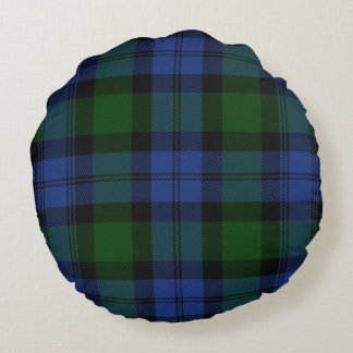 Blackwatch Tartan and Polignac Toile Round Cushion
