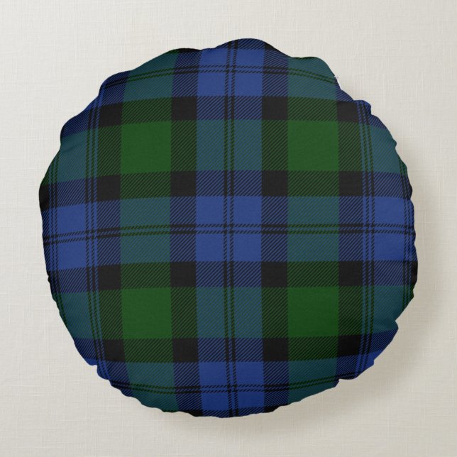 Blackwatch Tartan and Polignac Toile Round Cushion (Back)