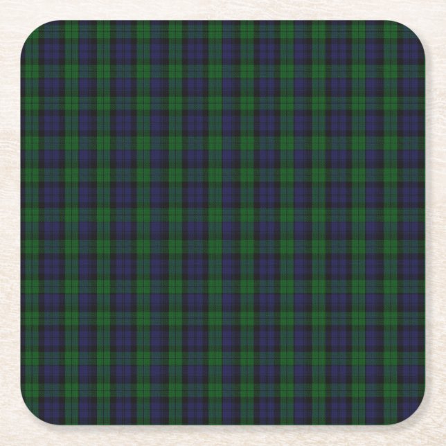 Blackwatch Tartan Square Paper Coaster (Front)