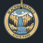 Blackwater Falls State Park West Virginia Badge Ceramic Tree Decoration<br><div class="desc">Blackwater Falls State Park illustration in a badge style circle. The park has the Blackwater Falls,  a 62-foot cascade where the Blackwater River leaves its leisurely course in Canaan Valley and enters rugged Blackwater Canyon.</div>