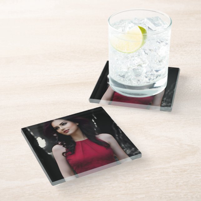 BlackWhiteRed glass coaster (Angled)