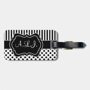 Blacl and White Striped Polks Dots Luggage Tag