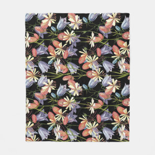 Bladder Campion Bells: Watercolor Floral Fleece Blanket
