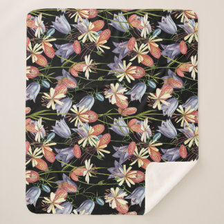 Bladder Campion Bells: Watercolor Floral Sherpa Blanket