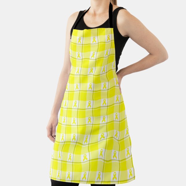 Bladder Cancer Awareness Plaid Yellow Ribbon Apron (Insitu)
