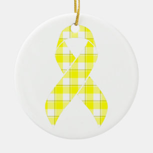 Bladder Cancer Awareness Plaid Yellow Ribbon Ceramic Tree Decoration