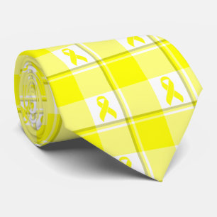Bladder Cancer Awareness Plaid Yellow Ribbon Tie