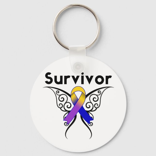 Bladder Cancer Butterfly Tattoo Ribbon Key Ring (Front)