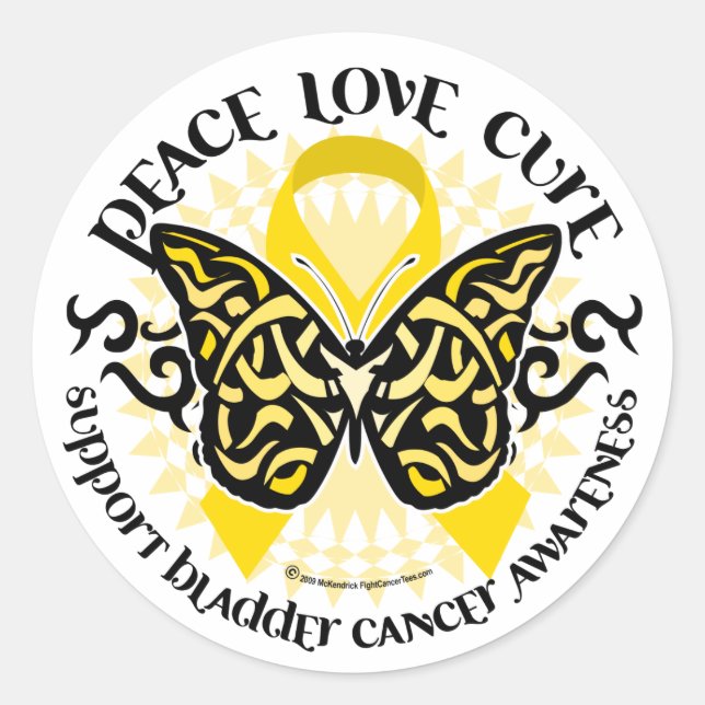 Bladder Cancer Butterfly Tribal Classic Round Sticker (Front)