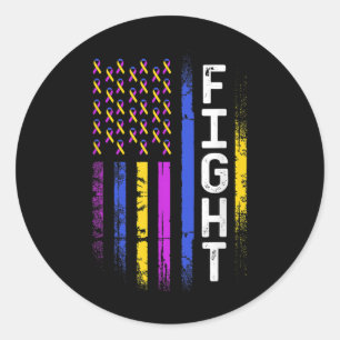 Bladder Cancer Flag Purple Yellow Blue Ribbon Awar Classic Round Sticker