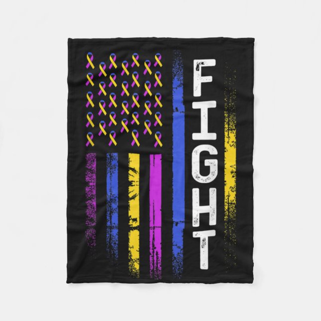 Bladder Cancer Flag Purple Yellow Blue Ribbon Awar Fleece Blanket (Front)