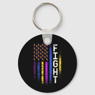 Bladder Cancer Flag Purple Yellow Blue Ribbon Awar Key Ring