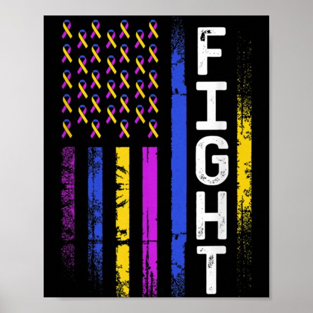 Bladder Cancer Flag Purple Yellow Blue Ribbon Awar Poster (Front)