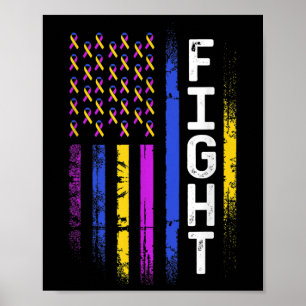 Bladder Cancer Flag Purple Yellow Blue Ribbon Awar Poster