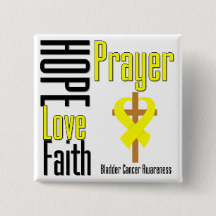Bladder Cancer Hope Love Faith Prayer Cross 15 Cm Square Badge