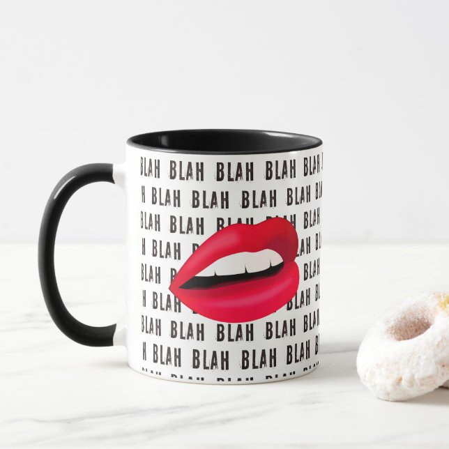 "Blah Blah Blah" Hot Lips Pop-Art Mug (With Donut)