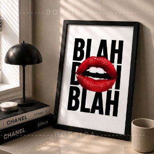 Blah Blah Poster Red Lips Pop Art Fashion Wall Art