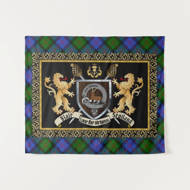 Blair Clan Badge & Motto w/Lions Tapestry (Front (Horizontal))