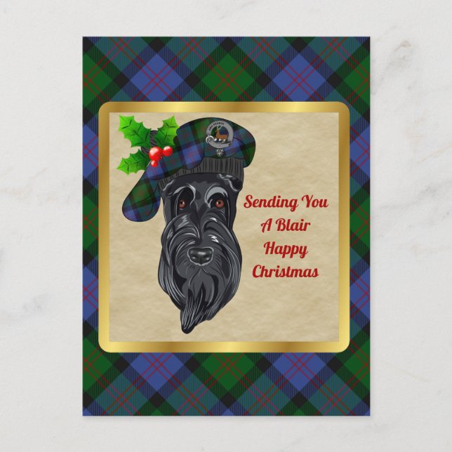 Blair Clan Badge & Tartan Christmas Postcard (Front)