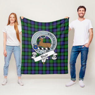 Blair Clan Badge Tartan Plaid Fleece Blanket