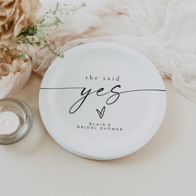 BLAIR Minimalist Boho She Said Yes Bridal Shower Paper Plate (Creator Uploaded)