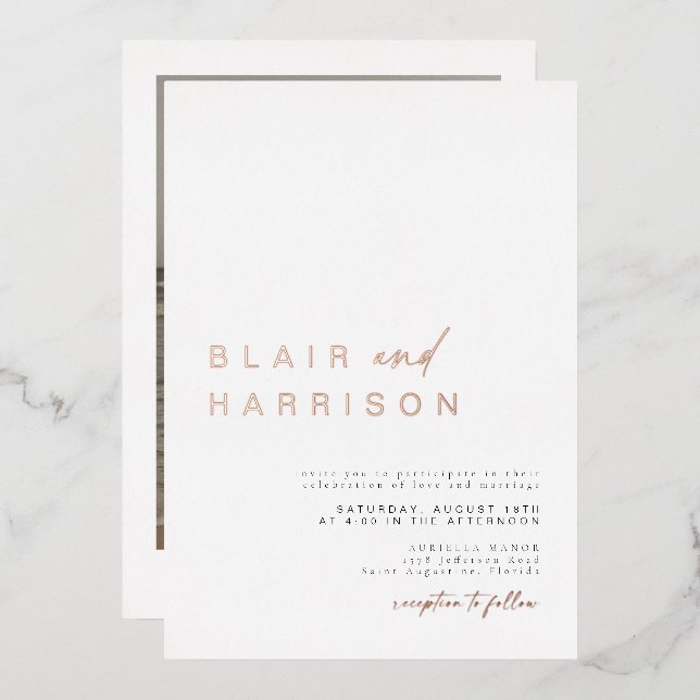 BLAIR Modern Minimal Foil Simple Photo Wedding (Front/Back)