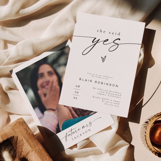 BLAIR Modern Photo She Said Yes Bridal Shower Invitation (Creator Uploaded)