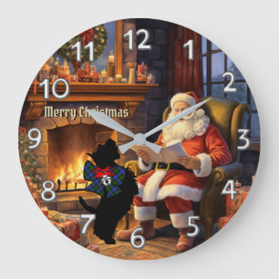 Blair Scottie Dog & Santa Personalised Xmas Large Clock