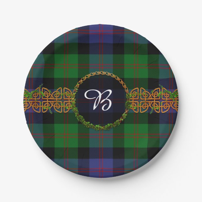 Blair Tartan And Monogram Paper Plate (Front)