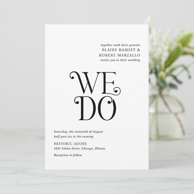 Blaire Black White Modern Wedding Invitation (Standing Front)