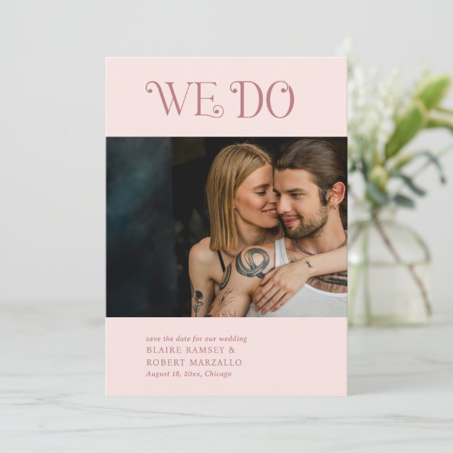 Blaire Blush Pink Modern Wedding Save The Date (Standing Front)