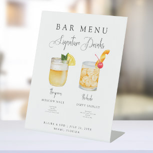 BLAIRE Modern Wedding Signature Drinks Menu Pedestal Sign