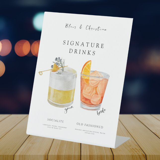 BLAIRE Modern Wedding Signature Drinks Menu Pedestal Sign (Creator Uploaded)