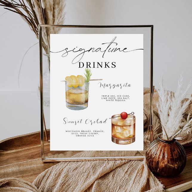 BLAIRE Modern Wedding Signature Drinks Menu Pedestal Sign (Creator Uploaded)