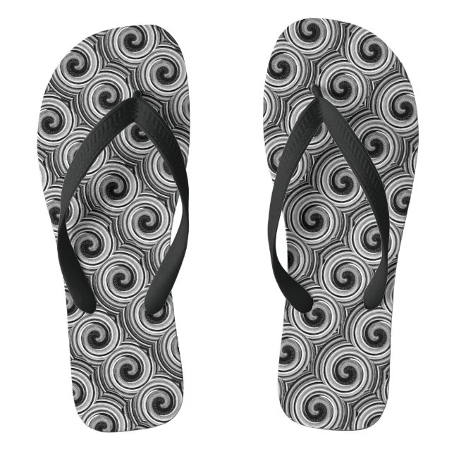 blak and white swirls contempory monochrome flip flops (Footbed)