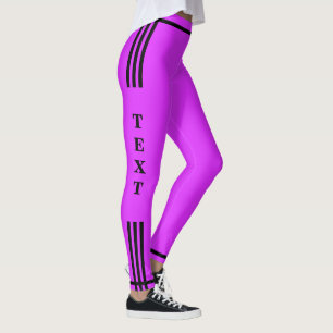 Blak Side Stripe Purple Leggings Custom Text Color