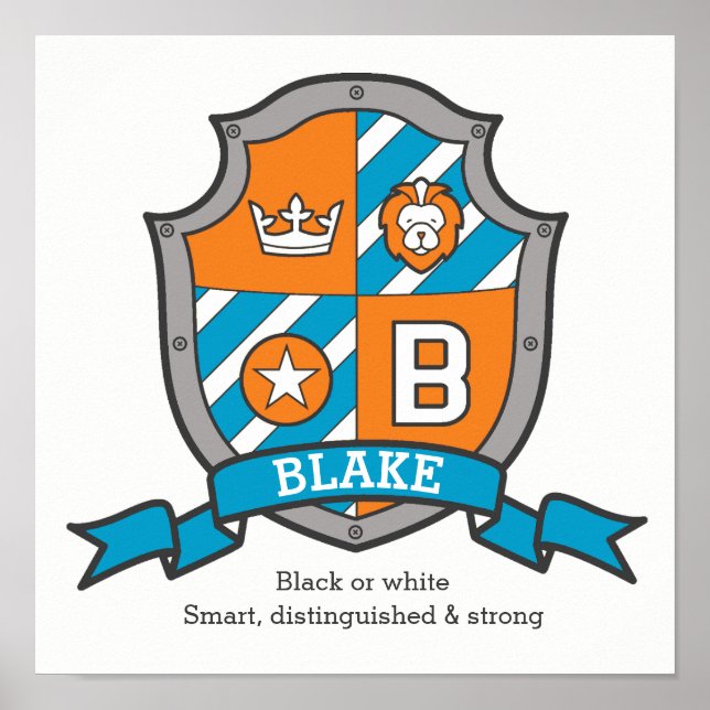 Blake boys name and meaning orange crest poster (Front)