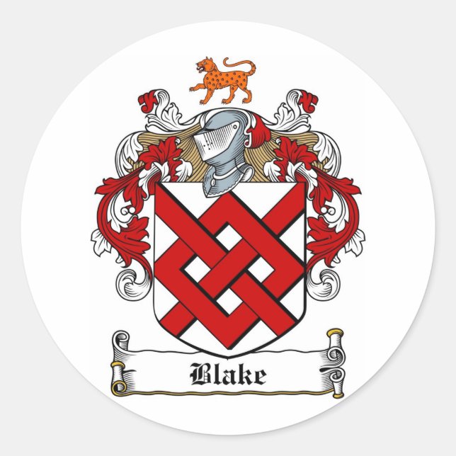 BLAKE FAMILY CREST -  BLAKE COAT OF ARMS CLASSIC ROUND STICKER (Front)
