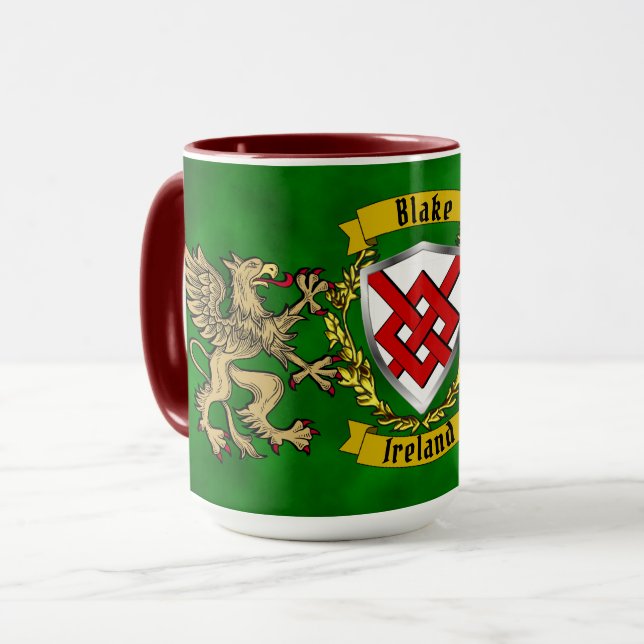 Blake Irish Shield & Griffins Personalised Mug (Front Left)