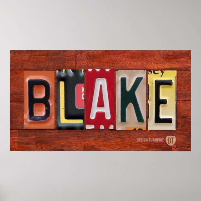 BLAKE License Plate Lettering Name Sign Poster (Front)